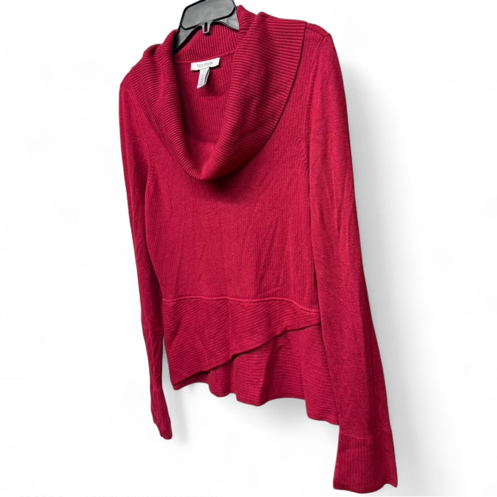 White House Black Market Cowl Neck Peplum Sweater - Raspberry Red - Size Large - Picture 4 of 9